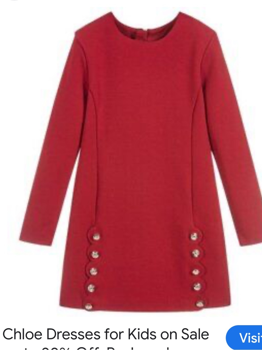 Chloe Girls' Red Long-Sleeve A-Line Dress with Decorative Buttons size 10 years